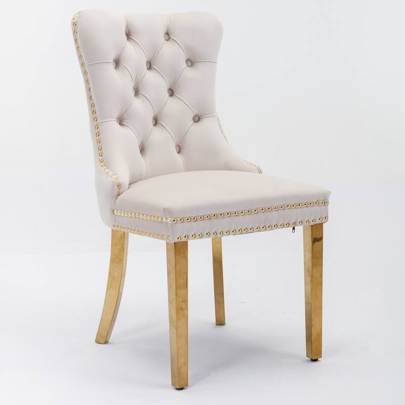 High-end Tufted Solid Wood Contemporary Velvet Upholstered Dining Chair with Golden Stainless Steel Plating Legs,Set of 2