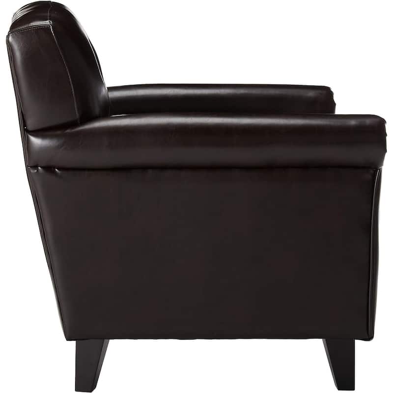 Brown Modern 30" PU Upholstered Button Tufted Club Chair with Wood Legs for Living Room