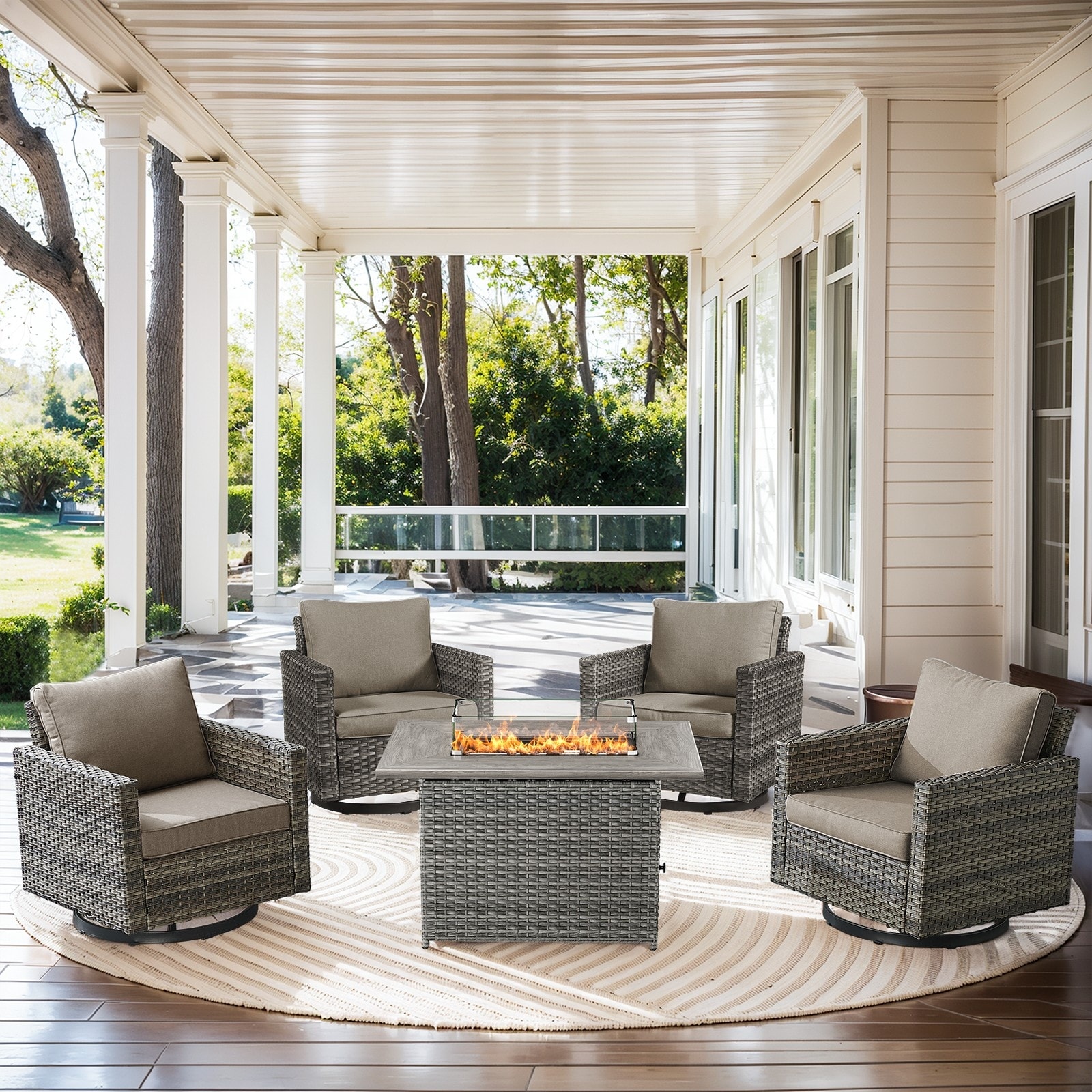 4 Swivel Chair with Fire Pit Table Grey-Grey - Grey