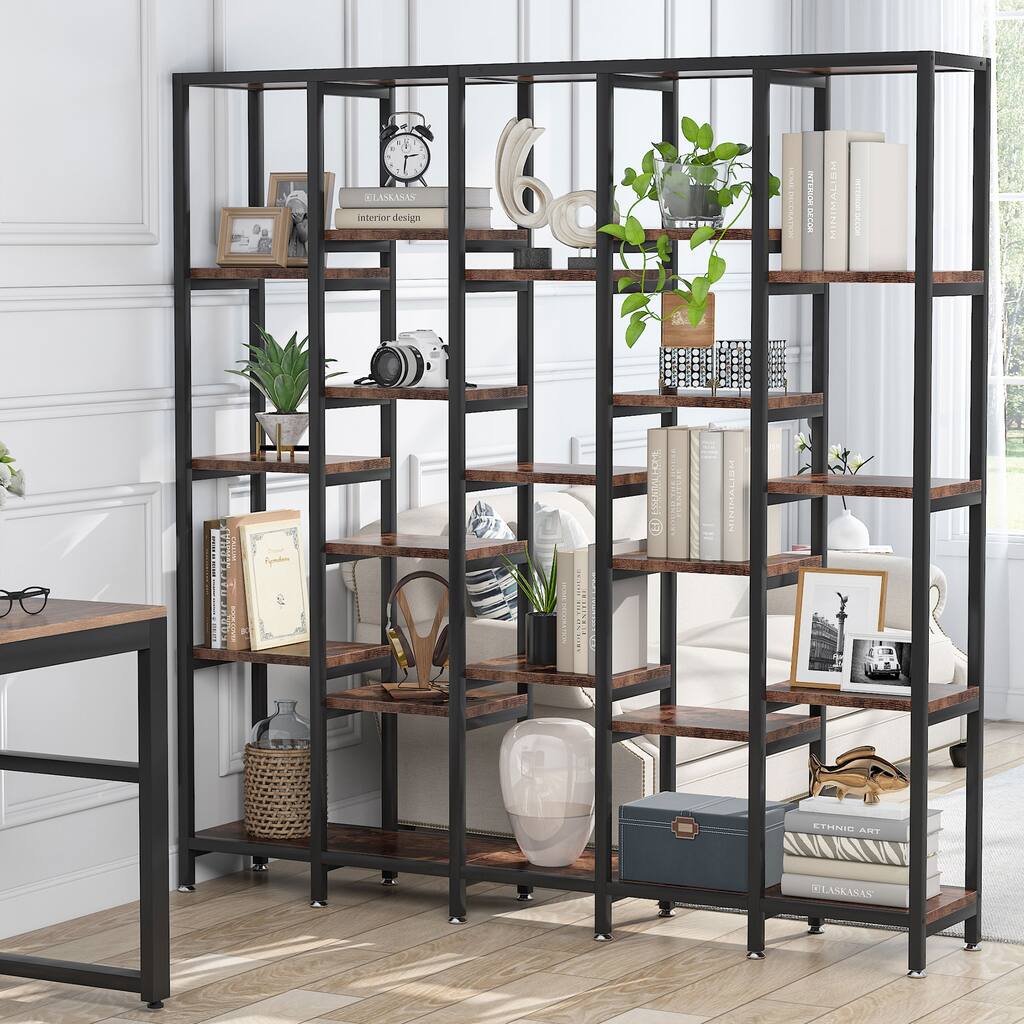 Super Wide 5-Tier Bookcase, 70 Inch Etagere Bookshelf with 22 Storage Shelves, Industrial Open Book Shelf Display Rack