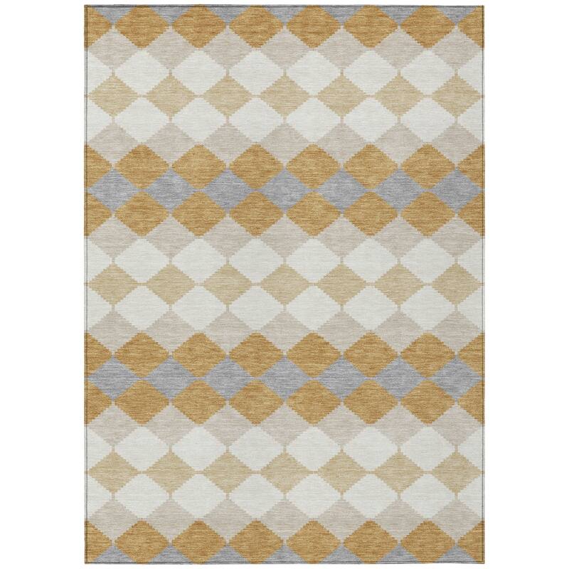 Machine Washable Indoor/ Outdoor Modern Mosaic Chantille Rug