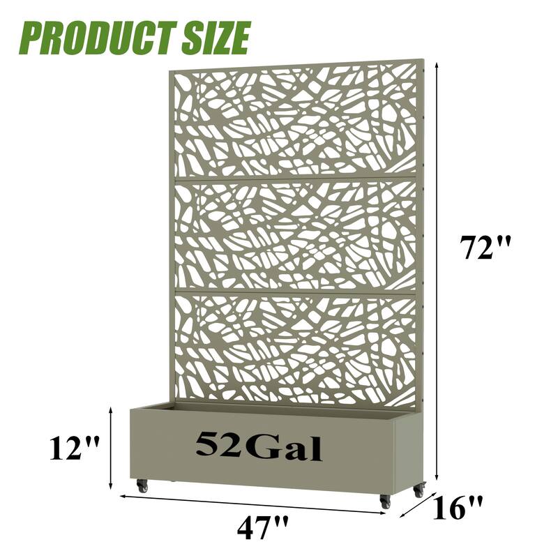 Metal Galvanized Planter Box with Trellis Privacy Screen Lockable Wheels