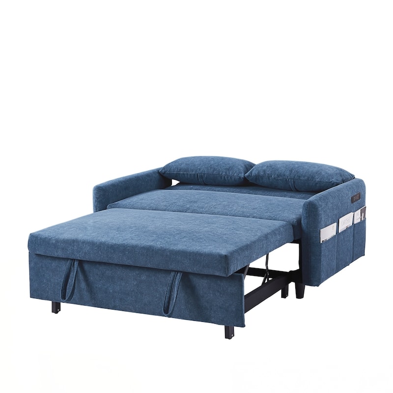 55.1" Pull Out Sleep Sofa Bed Loveseats Sofa Couch with Adjsutable Backrest, Storage Pockets, 2 Soft Pillows, USB Ports