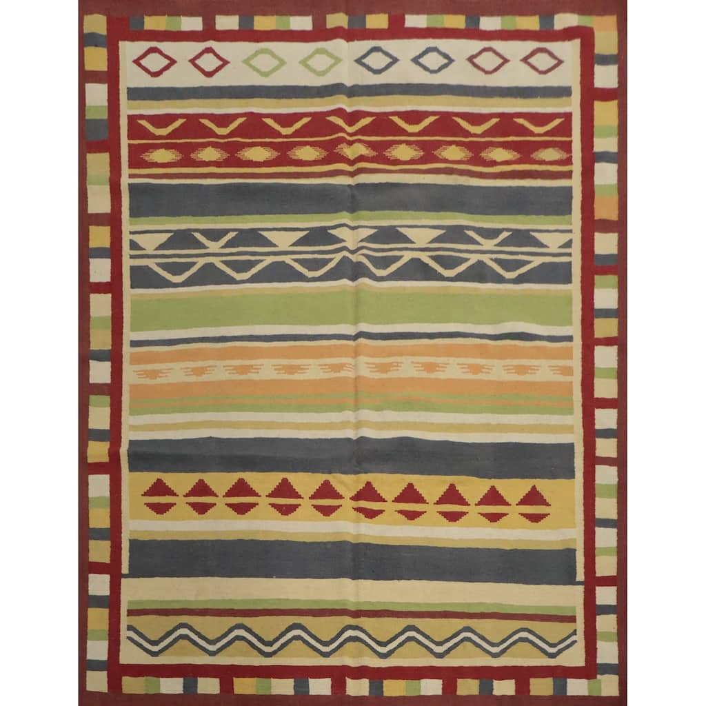 Hand Woven Oriental 100% Wool Carpet Southwestern Tribal Multi-Colored Kilim Area Rug - 8' 3'' X 8' 3''