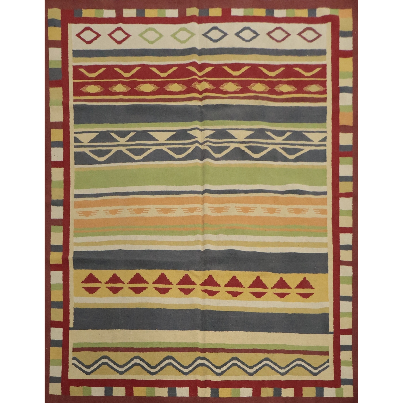 Hand Woven Oriental 100% Wool Carpet Southwestern Tribal Multi-Colored Kilim Area Rug - 8' 3'' X 8' 3''