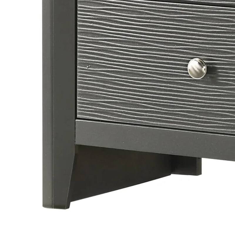 Deny Nightstand, 2 Drawers, Silver Round Knobs, Metallic Gray Wood