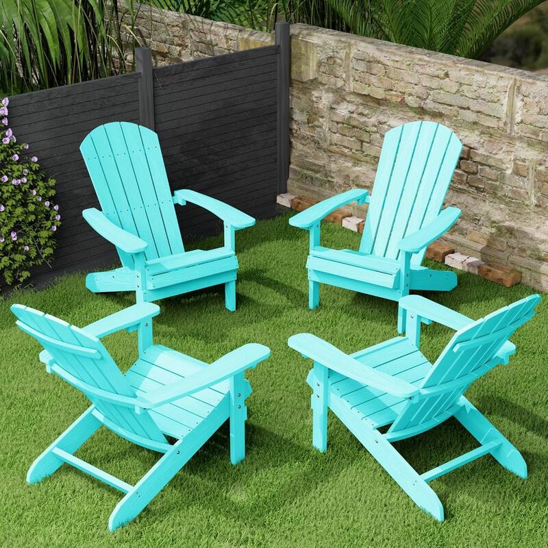 WINSOON All Weather HIPS Outdoor Plastic Adirondack Chairs Set of 4 - Aruba Blue