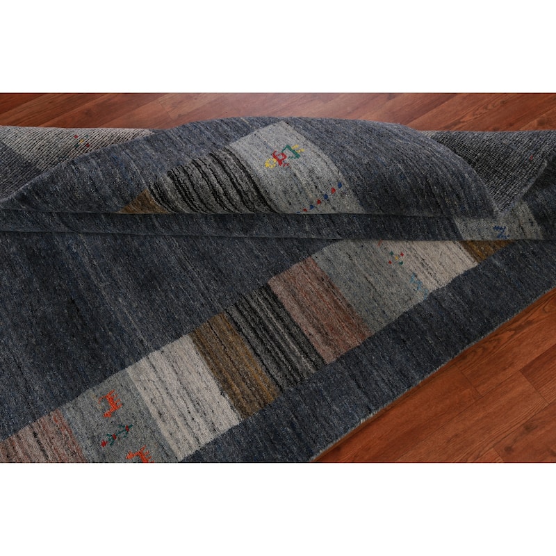 Hand Knotted Oriental 100% Wool Carpet Tribal Tribal Navy Blue & Blues Gabbeh Area Rug - 10' 0'' X 5' 6''