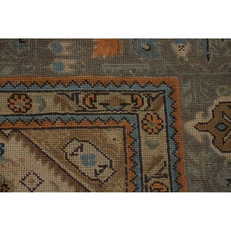 Grey Geometric Tabriz Vintage Persian Area Rug Handmade Wool Carpet - 8'1" x 11'3"