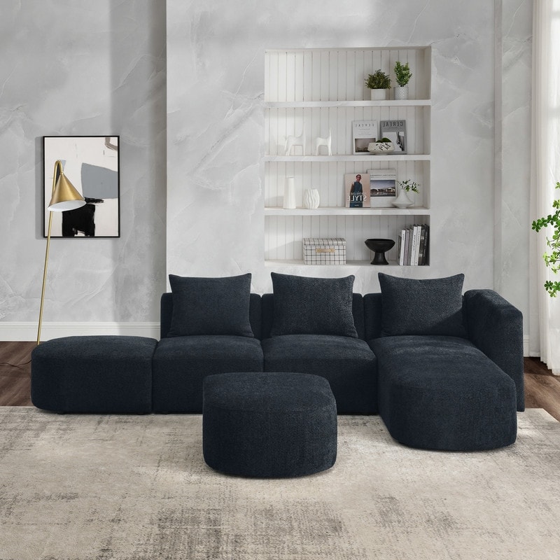 Simple Design Sectional Sofa with Right Side Chaise and Ottoman L
