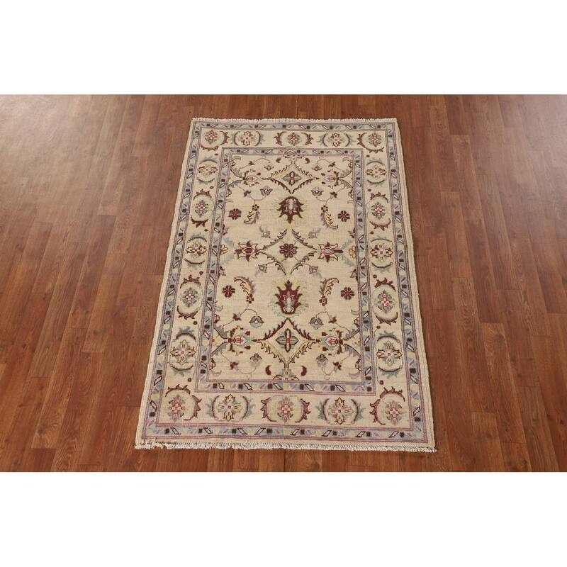 Floral Beige Kazak Oriental Accent Rug Hand-Knotted Wool Carpet - 3'3"x 5'1"