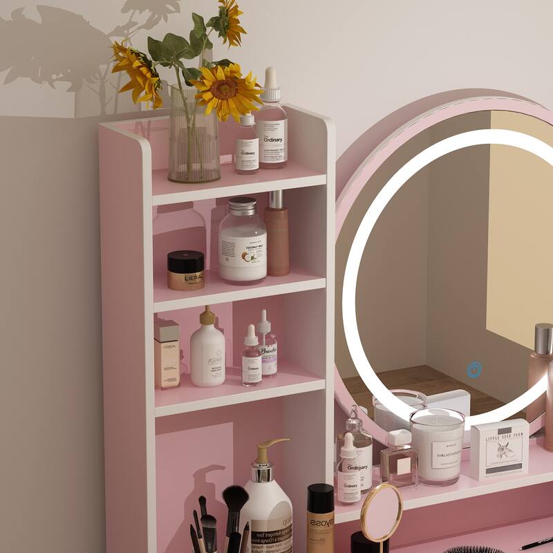 Timechee 31.5" Wide Makeup Vanity Set with Stool, Mirror,3 Color Light - 31.5"W