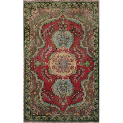 Hand Knotted Oriental 100% Wool Carpet Traditional Floral Red Tabriz Area Rug - 4' 10'' X 3' 2''