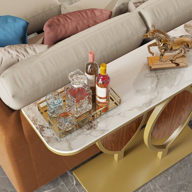 Modern Glossy Artifical Marble Console Table