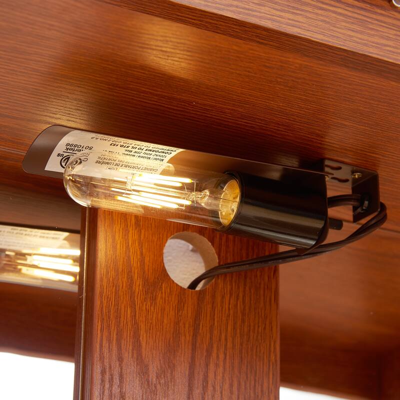 GDFStudio - Traditional Storage Lighted Curio Display Cabinet with Glass Doors and Drawer