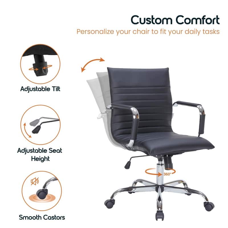Harris Ergonomic Mid-Back Leather Office Chair with Metal Frame, Adjustable Height, Tilt Lock, and Swivel for Home Office