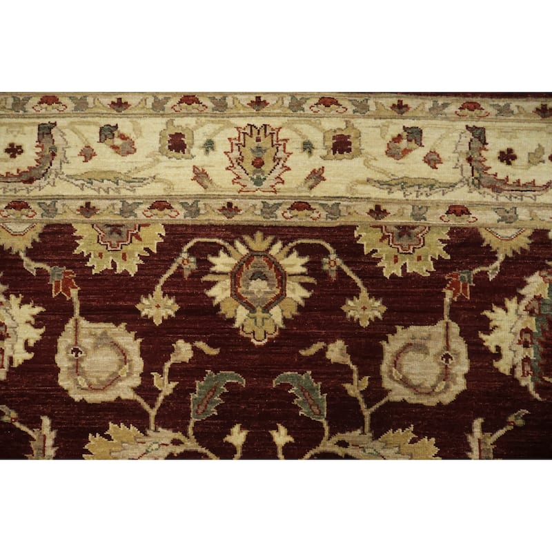 Hand Knotted Oriental 100% Wool Carpet Traditional All-Over Red Peshawar Area Rug - 9' 1'' X 6' 0''