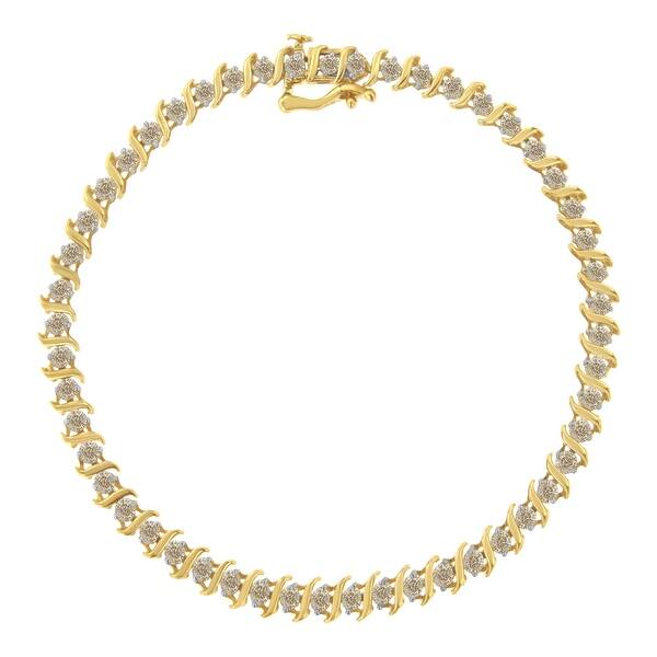 slide 1 of 5, 10K Yellow Gold 2.0 Cttw Diamond Alternating Wave and Round Link 7” Tennis Bracelet (J-K Color, I2-I3 Clarity)