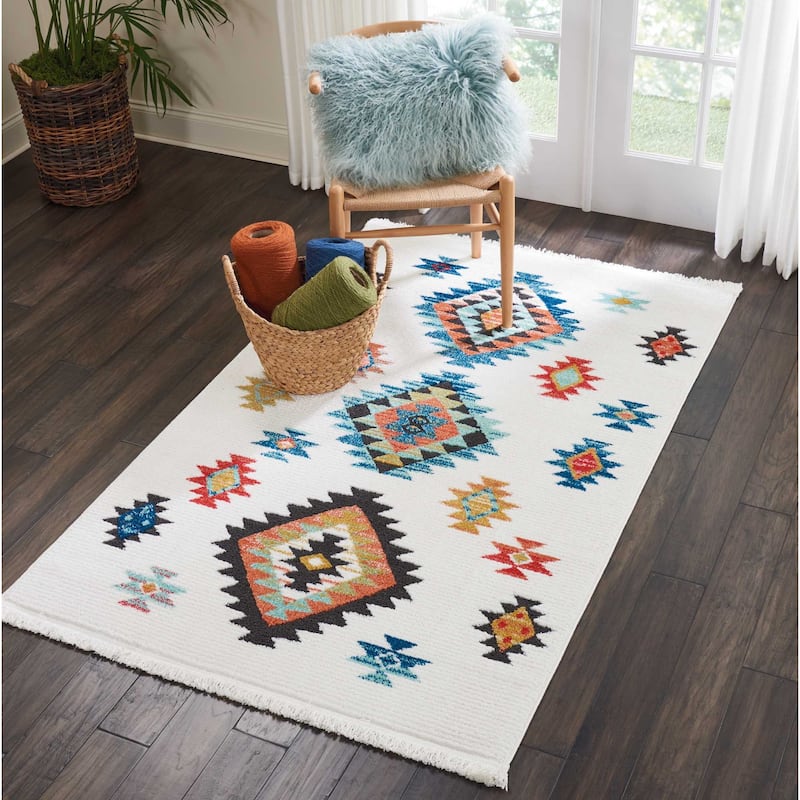 Nourison Tribal Decor Aztec Geometric Area Rug - 3'11" x 6'2' - White - Runner/Rectangle
