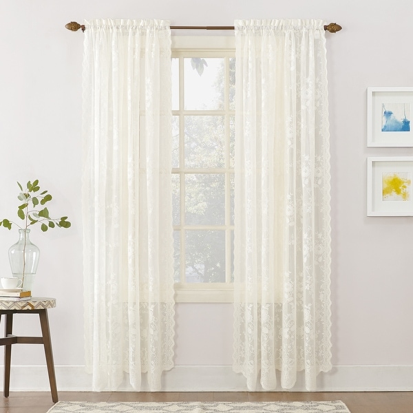 Embroidery Window Panel Drape Sheer Floral Lace Sheer Rod Pocket Curtain Panel 