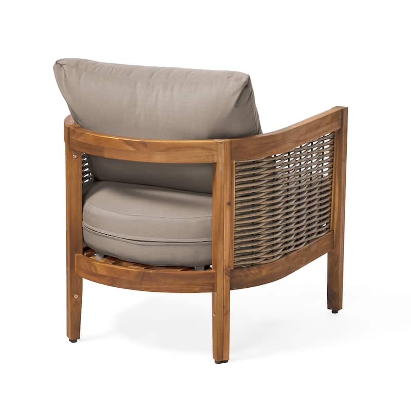 Burchett Outdoor Acacia Wood and Wicker Club Chairs (Set of 2) with Optional Sunbrella Cushions by Christopher Knight Home