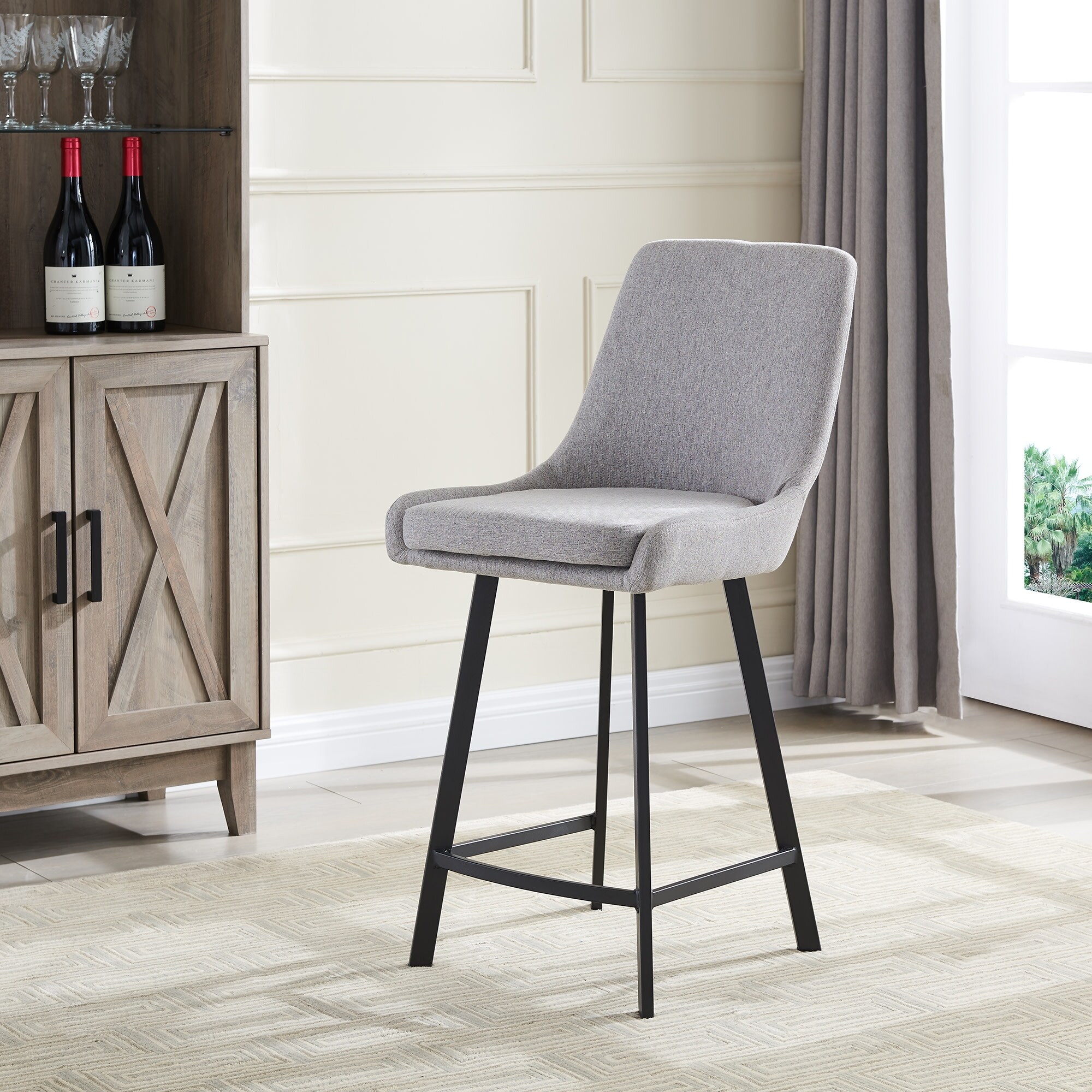 Leick Home Upholstered Back Counter Height Stool with Steel Base Set of 2