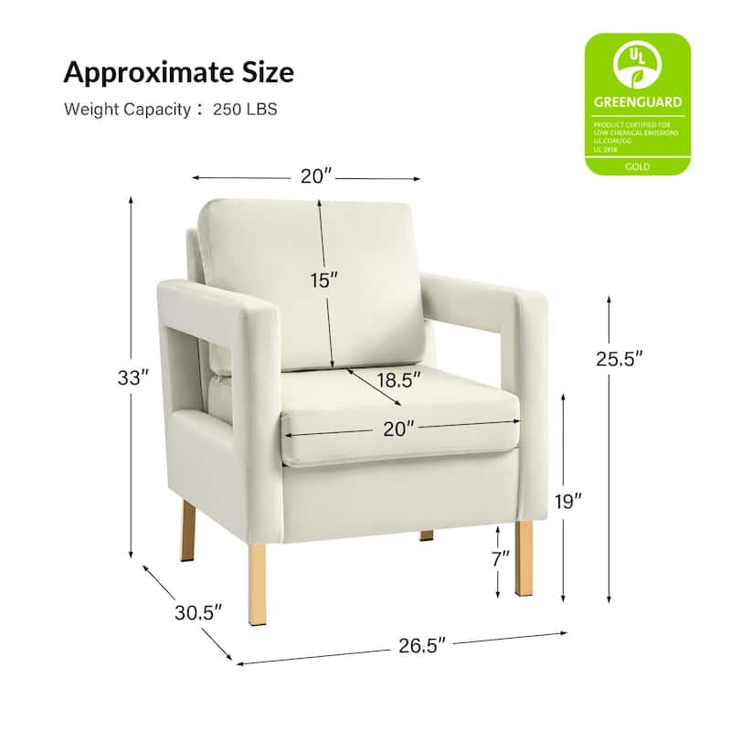 Valentina Comfy Accent Armchair with Golden Metal Legs and Removable Cushions by HULALA HOME