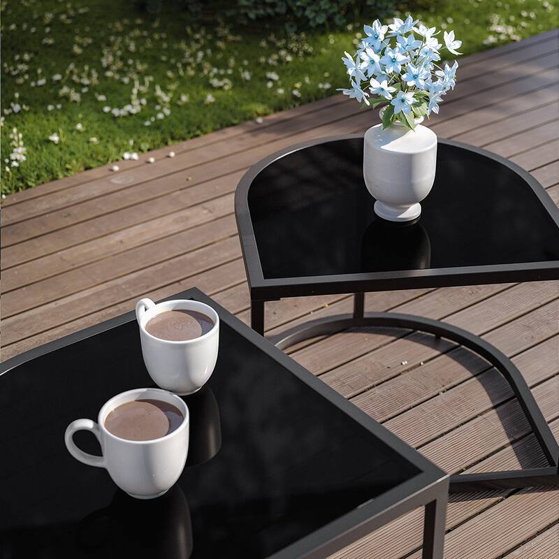 Kullavik Aluminlum Frame Woven Rope Patio Sofa with Glass Table and Cushions