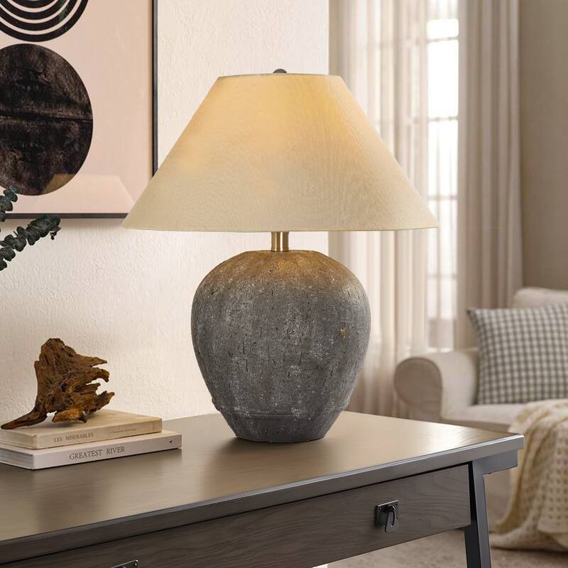 Ceramic Table Lamp with Linen Shade - Grey