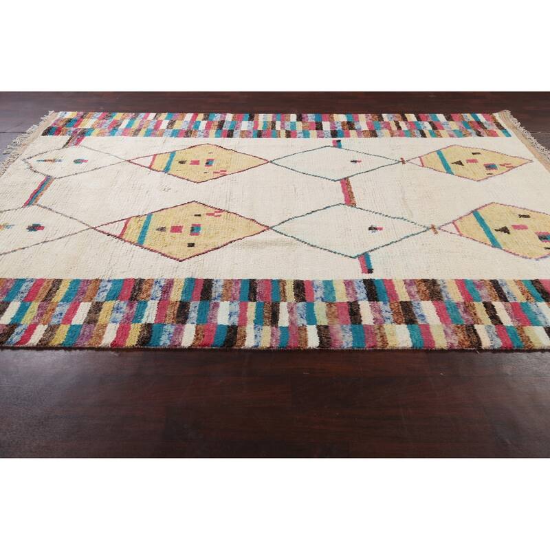 Tribal Moroccan Oriental Living Room Area Rug Hand-knotted Wool Carpet - 7'7" x 10'7"