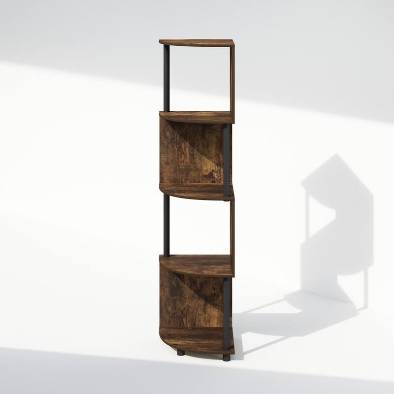 Furinno Basic 4-Tier Zigzag Corner Multipurpose Standing Shelf, Amber Pine/Black