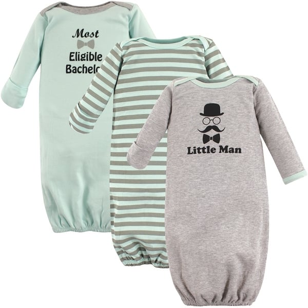 slide 1 of 1, Luvable Friends Baby Boy Cotton Long-Sleeve Gowns 3pk, Little Man Preemie-Newborn - Little Man