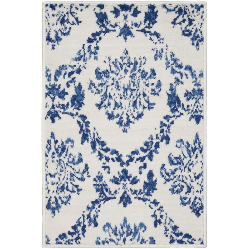 Nourison Whimsicle Boho French Country Floral Blue Ivory Area Rug