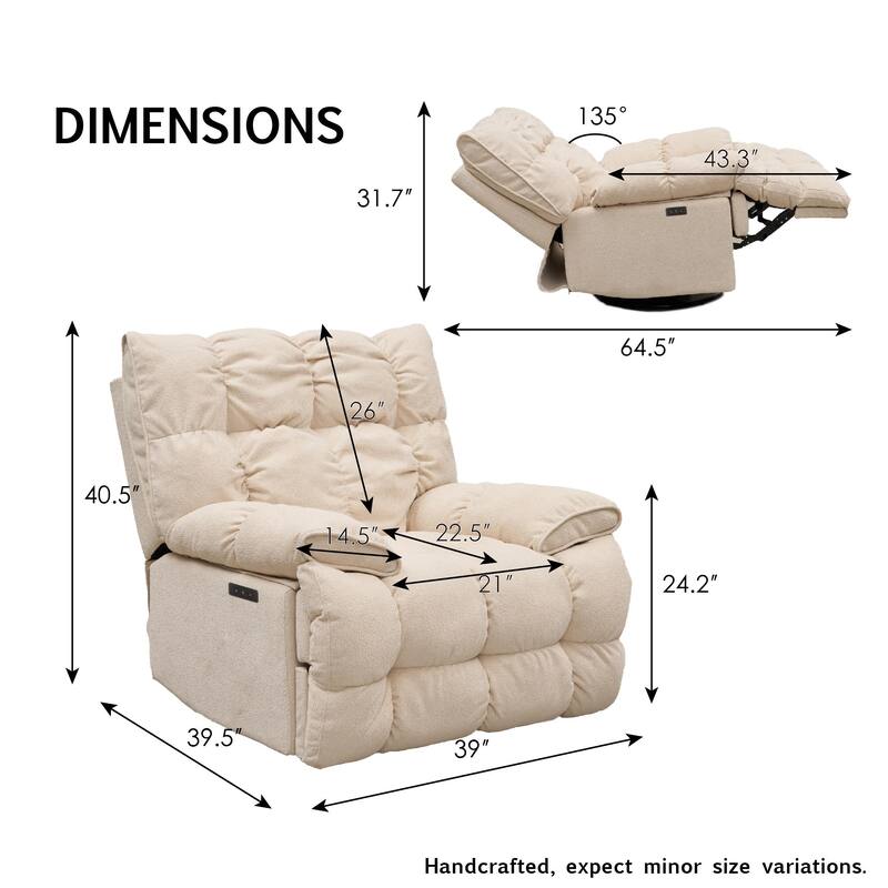 Fabric 360° Swivel Electric Recliner Chair with Glide Motion