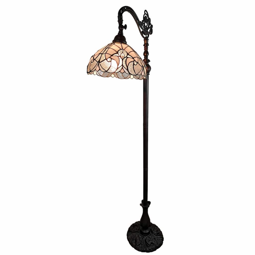 Brown Metal Traditional Floor Lamp with White Stained Glass Shade - 11” x 11” x 62” (D x W x H)
