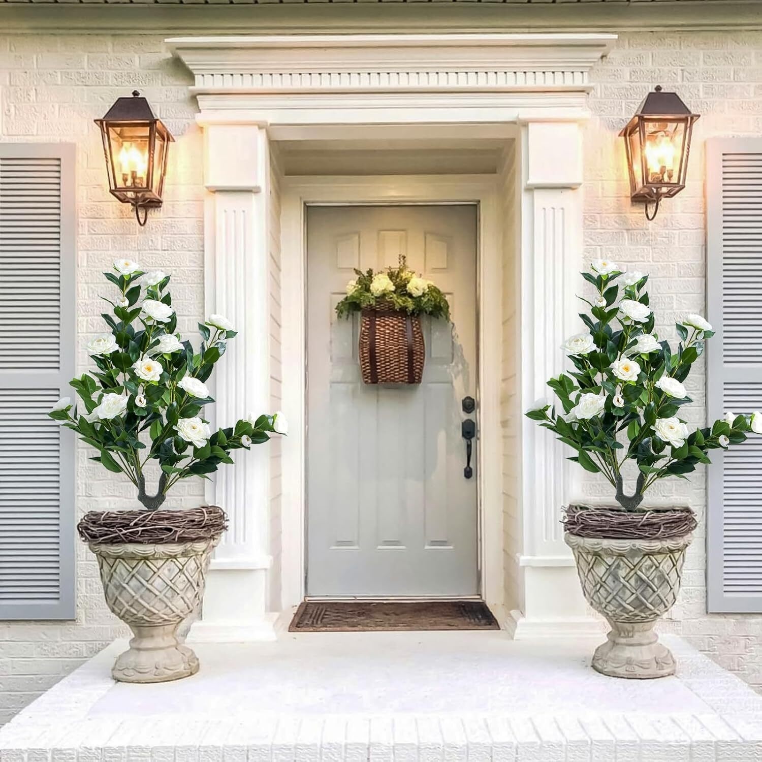 35in Artificial Camellia with Ground Spike-Fake Silk Topiary Trees for Home Decor Garden Patio and Indoor