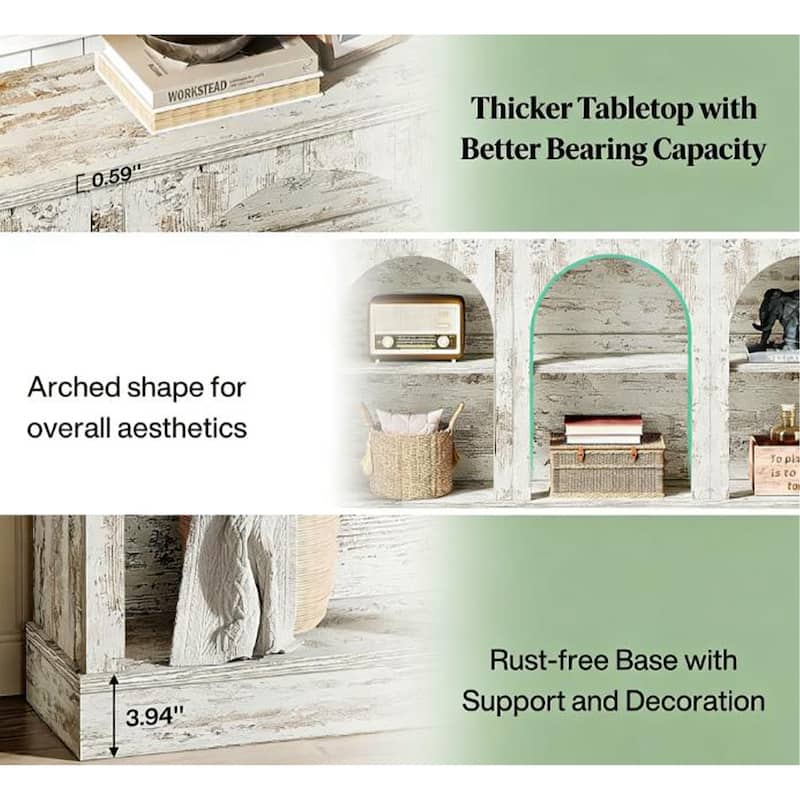 63" Rustic Arched Console Table with 3-Tier Open Shelving