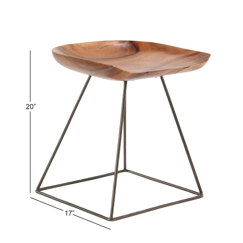 Metal Stool with Black Metal Base - Brown - Roche River Décor.