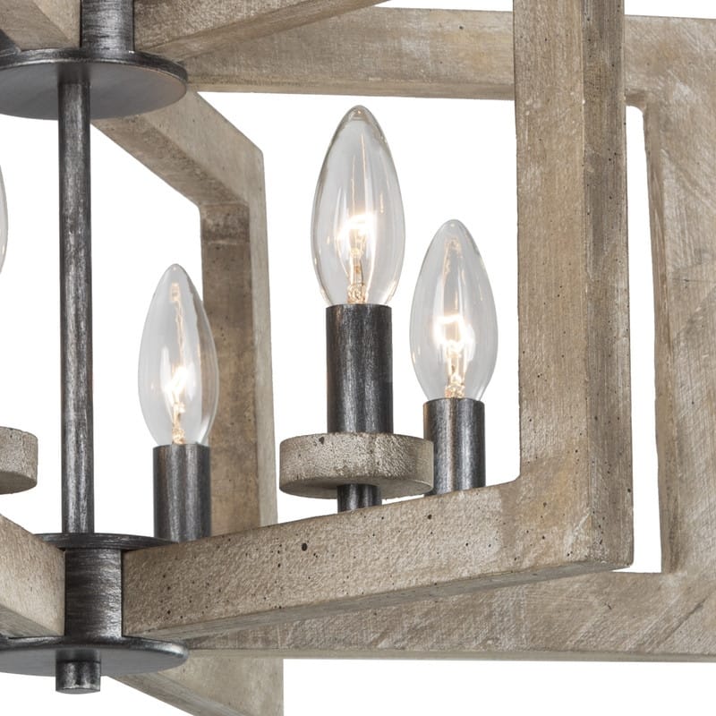 Loby Farmhouse Rustic 6-light Geometrical Lantern Wood Chandelier for Foyer - D20" x H13"