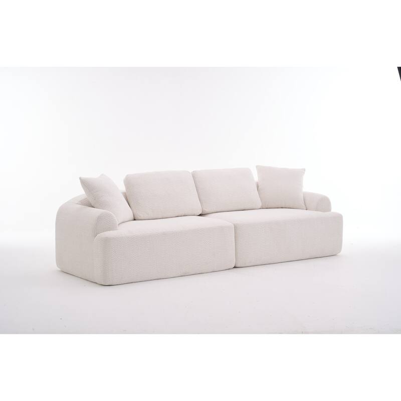 4-seater Beige Compression Sofa with 4 Pillows, Crochet Yarn Fabric, Full Sponge, for Home Living