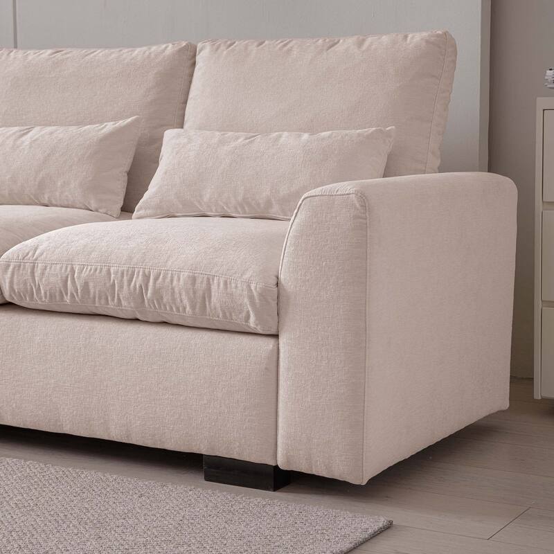 114.5"Modern L Shaped Chenille Sofa with Ottoman and USB Ports