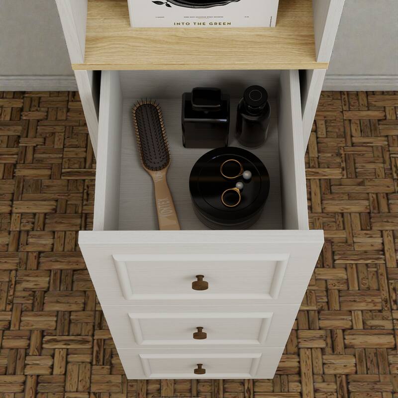 73'' Tall Slim Storage Cabinet with 3 Drawers, Hooks & 3-Tier Shelves, Media Tower for Books, CDs, DVDs, Games & Consoles