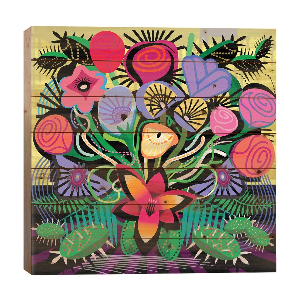 Jungle Bouquet Print On Wood by Charles Harker - Multi-Color