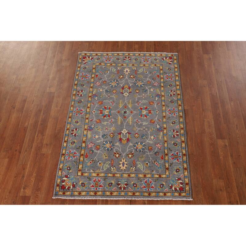 All-Over Gray Kazak Oriental Accent Rug Hand-Knotted Wool Carpet - 3'4"x 5'0"