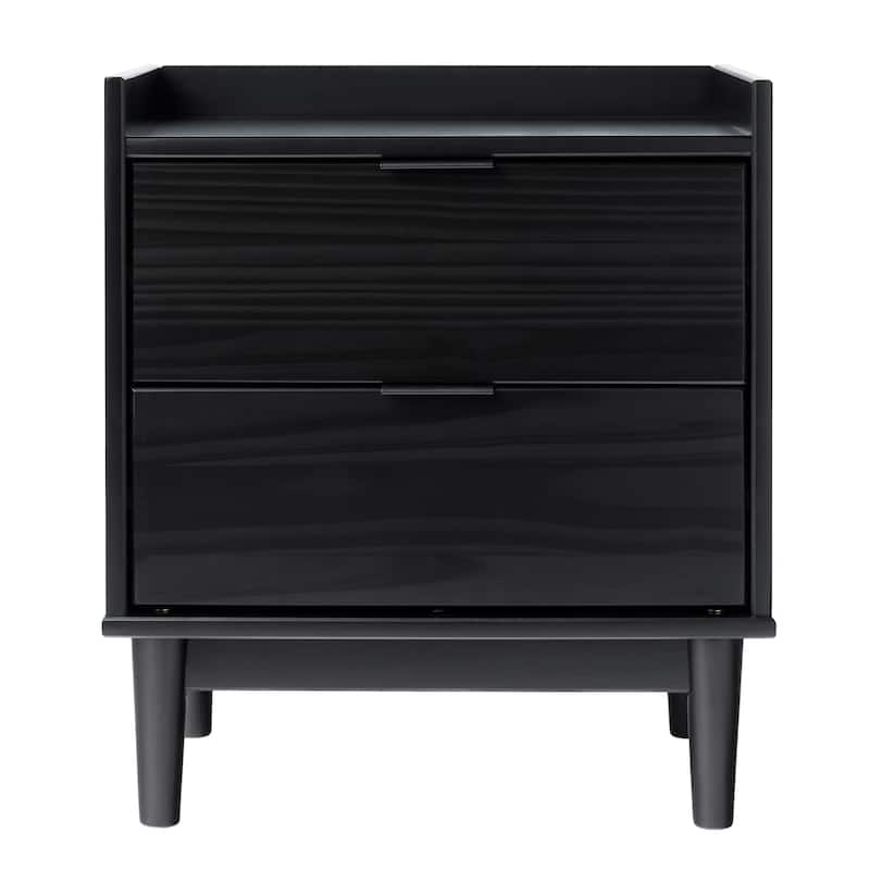 Mid-Century Modern 2-Drawer Solid Wood Nightstand - Black
