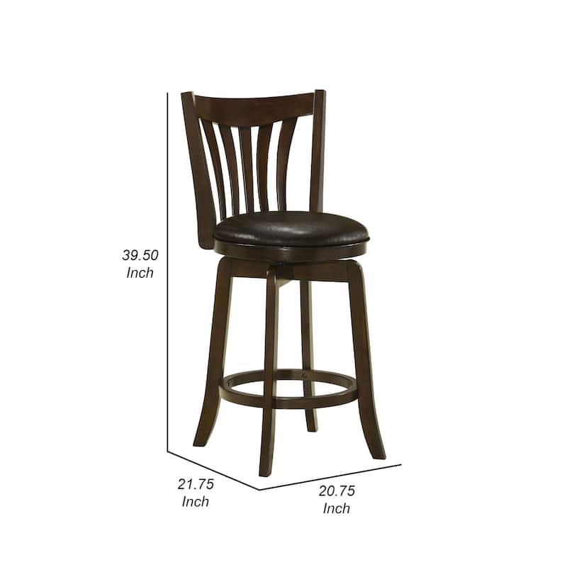 Ethan Swivel Counter Height Chair, Dark Brown Faux Leather, Hardwood