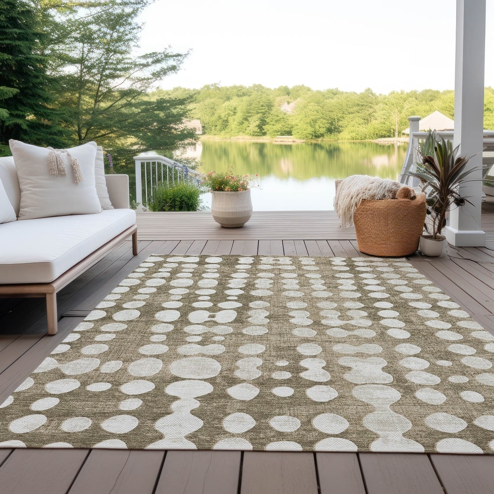 Machine Washable Indoor/ Outdoor Chantille Dots Abstract Rug