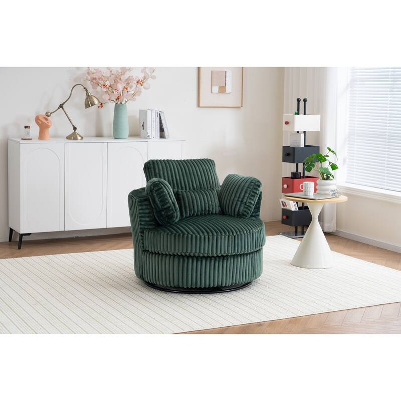 360 Degree Rotation Swivel Chair Corduroy Barrel Chair for Living Room with Pillows