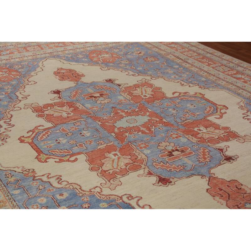Vegetable Dye Heriz Serapi Oriental Rug Hand-Knotted Beige Wool Carpet - 10'1"x 12'8"