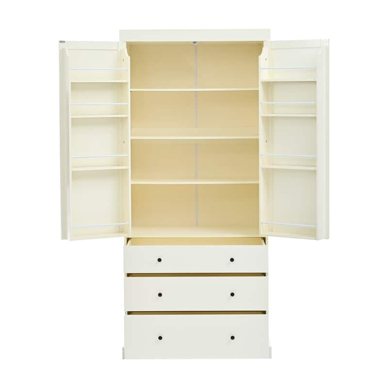 77 inch Farmhouse Kitchen Pantry Cabinet with 3 Adjustable Shelves, 3 Drawers